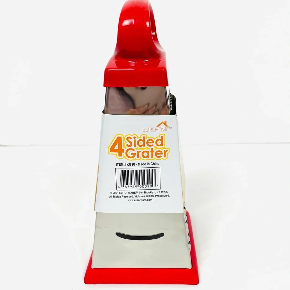 4 Side Stainless, Steele Red Cheese Grater, Shredder, and Slicer 9 Inch